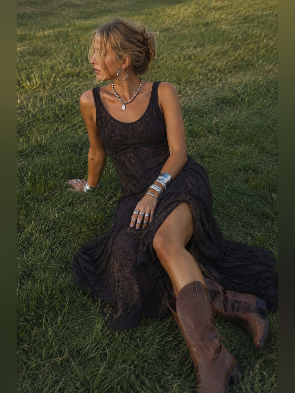 Dirty Laundry SHEER Western Gothic Black Lace Dress with Flared Skirt Women